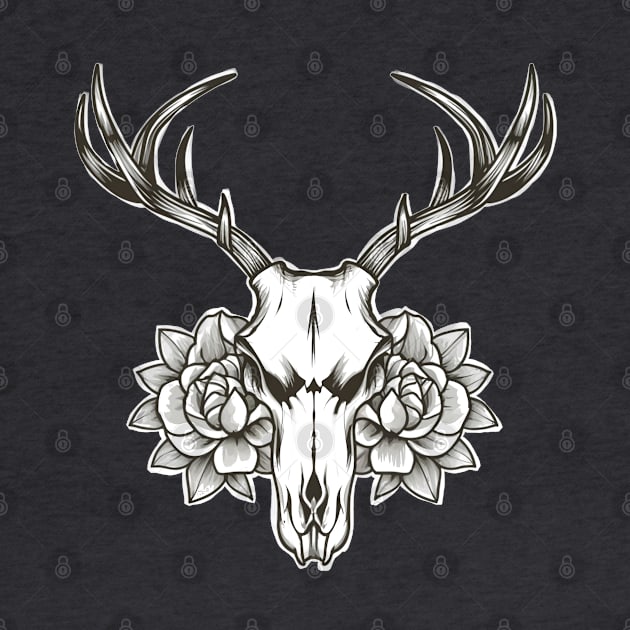 Oh deer! unisex Deer Skull with flowers by ISFdraw